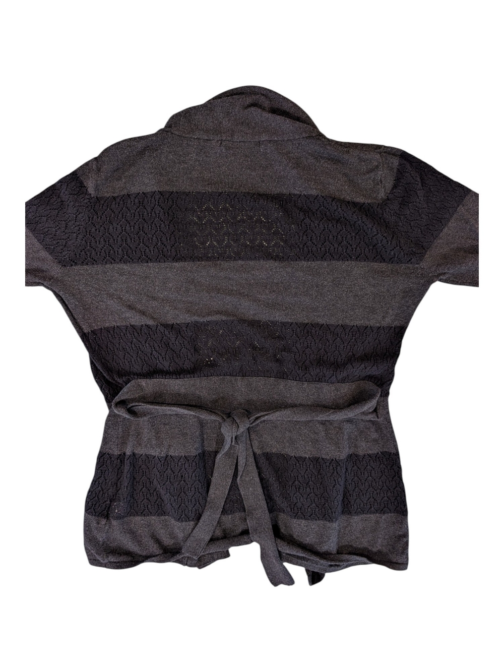 Belldini Women's Open-Front Striped Gray Cardigan - Picture 2 of 5
